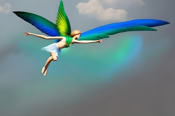Image of a person flying with bird wings Freedom, Connection Generative AI