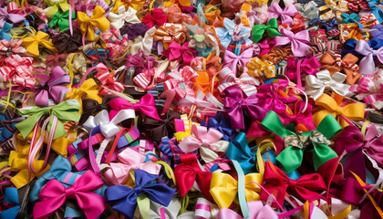 Fototapeta na wymiar many colorful bows girls accessories, generative AI