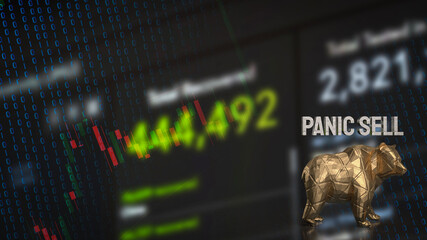 The Bear and Panic sell text for Business Crisis concept 3d rendering