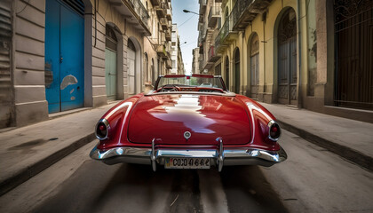 old red car in the Havana street, Cuba, Generative AI
