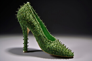 fashion green shoes with cactus for tequila lovers on white background, Generative AI