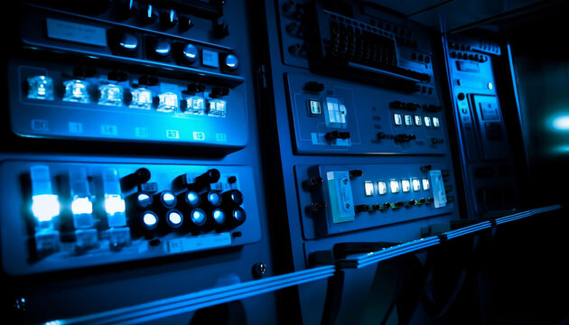 close up of a blue panel with buttons, technology, Generative AI