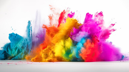 Fototapeta na wymiar colorful rainbow paint color powder explosion isolated white background. - Abstract, Artistic, Creative, Design, Texture.