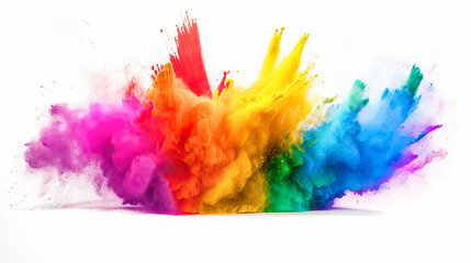 Obraz na płótnie Canvas colorful rainbow paint color powder explosion isolated white background. - Abstract, Artistic, Creative, Design, Texture.