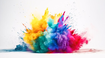 Fototapeta na wymiar colorful rainbow paint color powder explosion isolated white background. - Abstract, Artistic, Creative, Design, Texture.