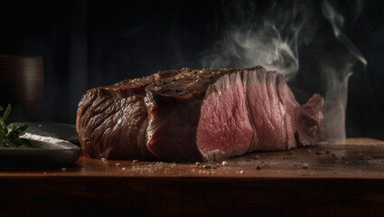 image of a perfectly cooked medium-rare steak, Generative AI
