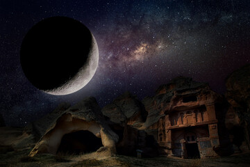 Earth, moon, stars, ruins and ecological environment