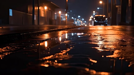 Dark background scene of an empty street. Generative Ai. Isolation, reflection, introspection, somber.
