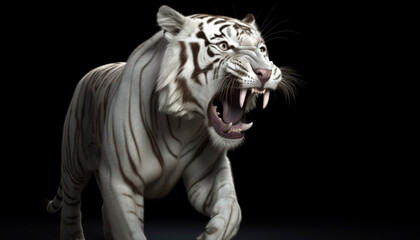 a fierce white Bengal tiger in the jungle, fierce, strong, angry