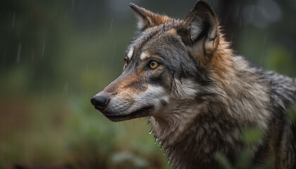 Fototapeta premium brown quick wolf in the meadows, fierce, fangs, angry, strong
