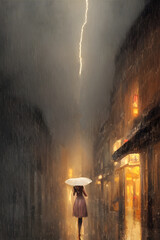 Woman Walking in The Rain