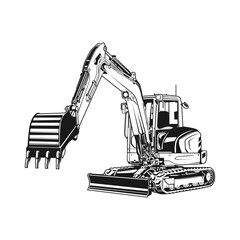 Kubota KX 057 mini excavator outline vector
