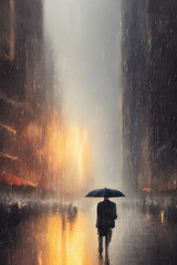 Man Walking in The Rain