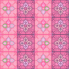 Seamless pattern with decorative mosaic elements. Vintage tile. Abstract geometric ornamental wallpaper.