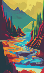 mountain river vector texture