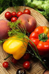 Different fresh vegetables and fruits on table, flat lay, Farmer harvesting