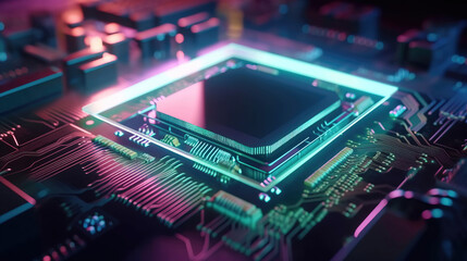 Fototapeta premium CPU quantum computer with artificial intelligence, abstract digital concept. generative AI 