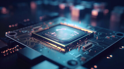 Fototapeta na wymiar CPU quantum computer with artificial intelligence, abstract digital concept. generative AI 