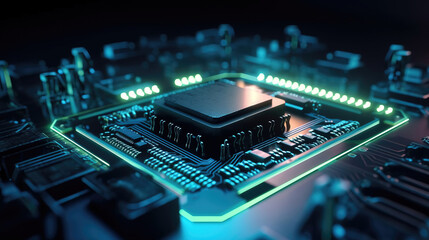 Fototapeta premium CPU quantum computer with artificial intelligence, abstract digital concept. generative AI 