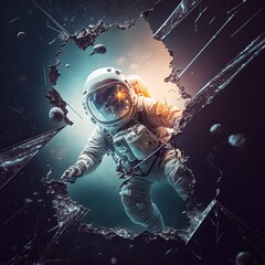 Obraz na płótnie Canvas Fictional Astronaut Lost in Space After Explosion in his Spaceship Generated by AI