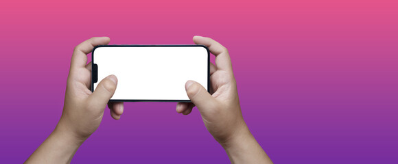 cell phone held by 2 hands with transparent screen png - mobile game concept