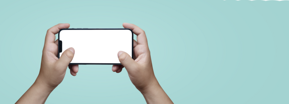 cell phone held by 2 hands with transparent screen png - mobile game concept