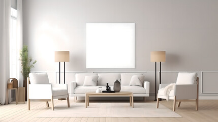 Canvas mockup 3d living room render (ai generated)