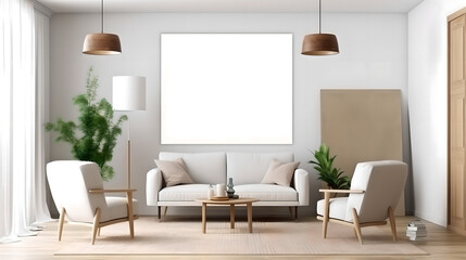 Canvas mockup 3d living room render (ai generated)