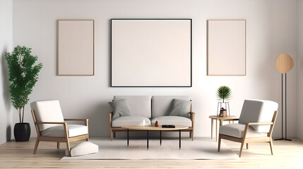 Fototapeta premium Canvas mockup 3d living room render (ai generated)