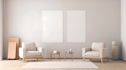 Canvas mockup 3d living room render (ai generated)