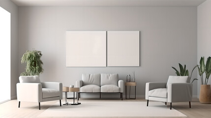 Fototapeta premium Canvas mockup 3d living room render (ai generated)