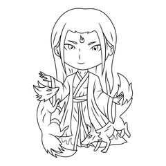 Inari god chibi mascot line art