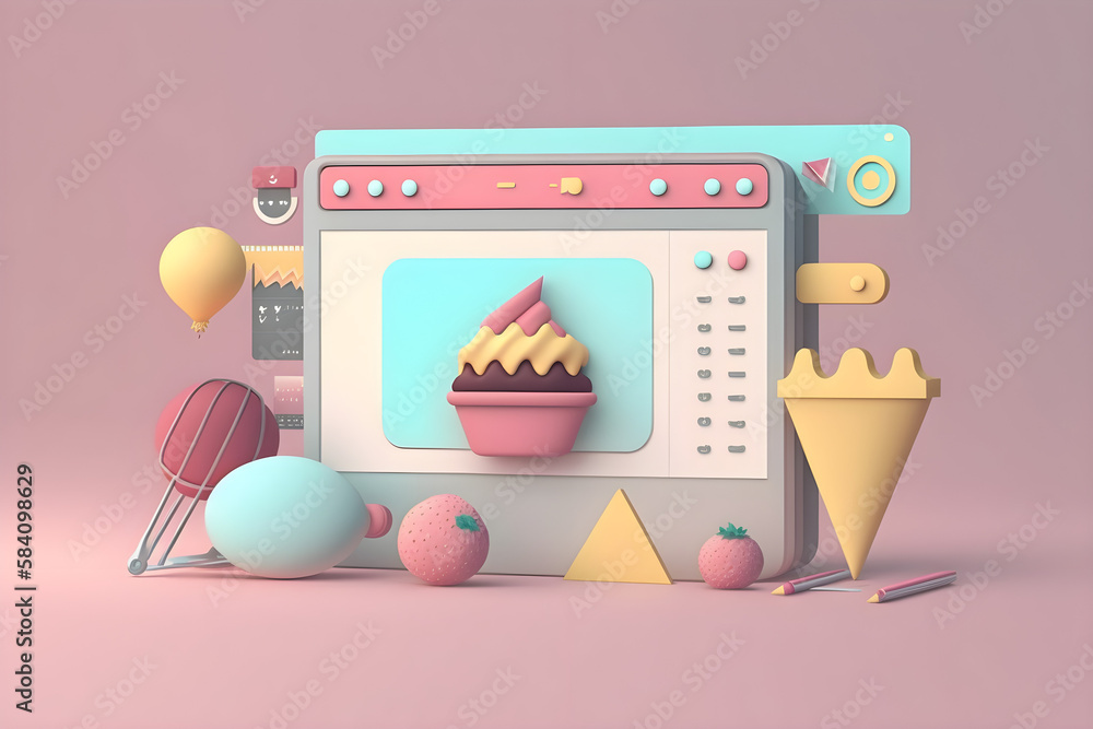 Wall mural photo editing software interface. minimal cute elements design. 3d rendering