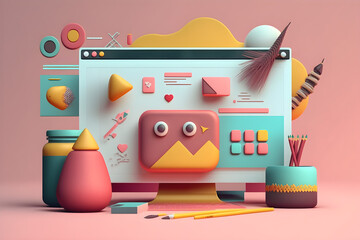 Photo Editing Software interface. minimal cute elements design. 3d rendering