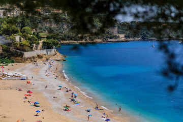 Fototapeta na wymiar Mediterranean Sea and beach in Roquebrune Cap Martin South of France near Monaco