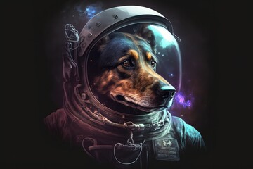 Obraz na płótnie Canvas Dog with space suit on the outter space. Generative ai