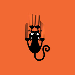black cat scratching on orange background for any kind of prints