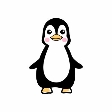 Cute penguin on white background. Animal of Antarctica. Vector doodle illustration. Sticker.