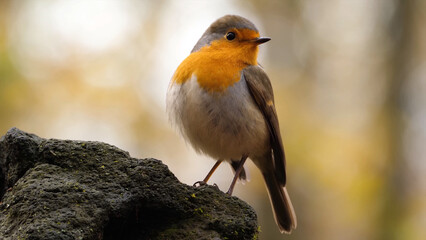 European Robin (Erithacus rubecula) closeup, Pretty bird With a nice orange red plumage in the nature, small insectivorous passerine bird that was formerly classed as a member of the thrush family
