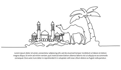Fototapeta na wymiar Mosque continuous line design. Islamic architectural design concept. Celebration of Ramadan, Eid al-Fitr Eid al-Adha and Islamic New Year. Decorative elements drawn on a white background.