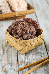raw crackers or rengginang in bamboo basket

