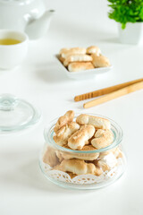 tapioca coconut cookies also known as kuih bangkit. famous delicacy for hari raya