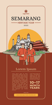 social media post with semarang tourism handdrawn illustration