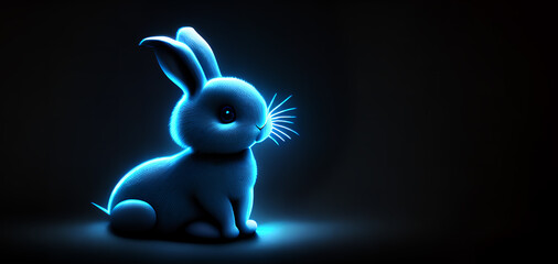 Easter bunny with neon light black background. Generative Ai