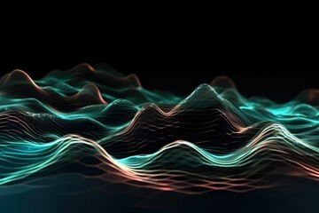 floating analog digital waves and wave-forms on a black background, signal processing, amplitude and frequency, abstract background, generative ai - obrazy, fototapety, plakaty