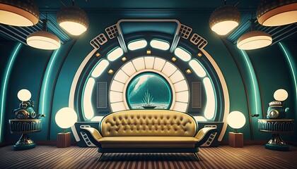Retro futuristic alien lounge generative ai interior design
