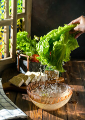 hand in frame dripping vegetable
