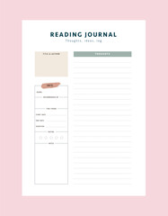 Bookshelf and reading Journal. Study record.