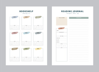 Bookshelf and reading Journal. Study record.