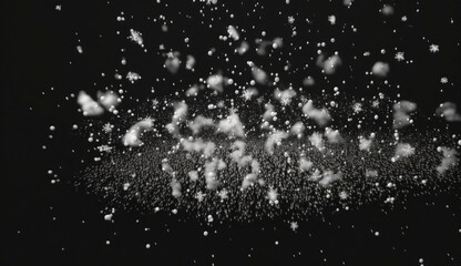 Snowflakes falling down on black background, heavy snow flakes isolated, Flying rain, overlay effect for composition, Generate Ai